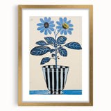 Blue Electric Botanical Art - Contemporary Floral Wall Decor in Stripes