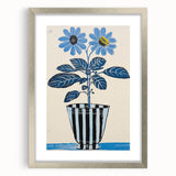 Blue Electric Botanical Art - Contemporary Floral Wall Decor in Stripes