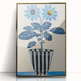 Blue Electric Botanical Art - Contemporary Floral Wall Decor in Stripes