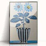Blue Electric Botanical Art - Contemporary Floral Wall Decor in Stripes