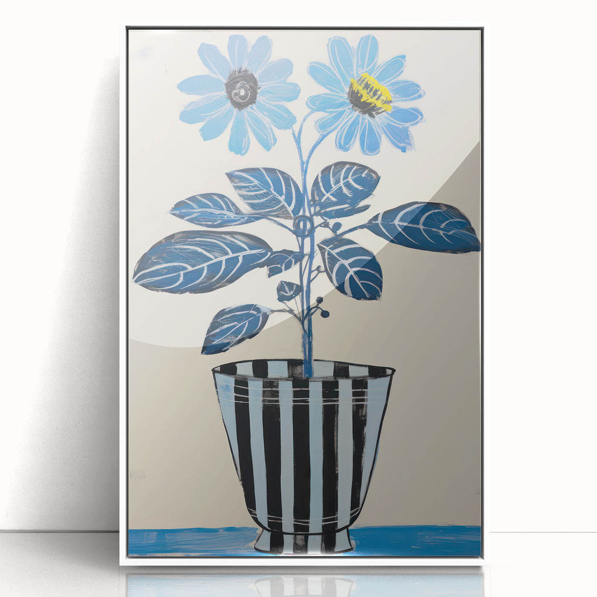 Blue Electric Botanical Art - Contemporary Floral Wall Decor in Stripes