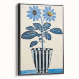 Blue Electric Botanical Art - Contemporary Floral Wall Decor in Stripes