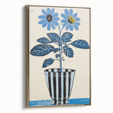 Blue Electric Botanical Art - Contemporary Floral Wall Decor in Stripes