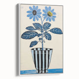Blue Electric Botanical Art - Contemporary Floral Wall Decor in Stripes