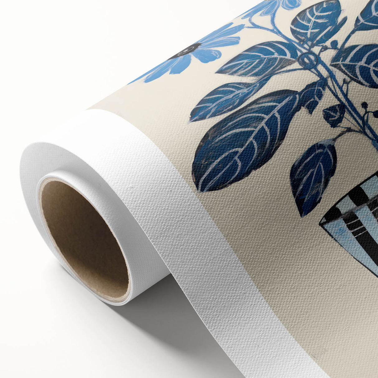Blue Electric Botanical Art - Contemporary Floral Wall Decor in Stripes