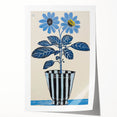 Blue Electric Botanical Art - Contemporary Floral Wall Decor in Stripes