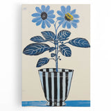 Blue Electric Botanical Art - Contemporary Floral Wall Decor in Stripes