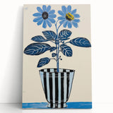 Blue Electric Botanical Art - Contemporary Floral Wall Decor in Stripes