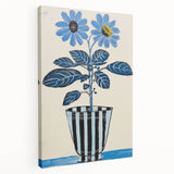 Blue Electric Botanical Art - Contemporary Floral Wall Decor in Stripes