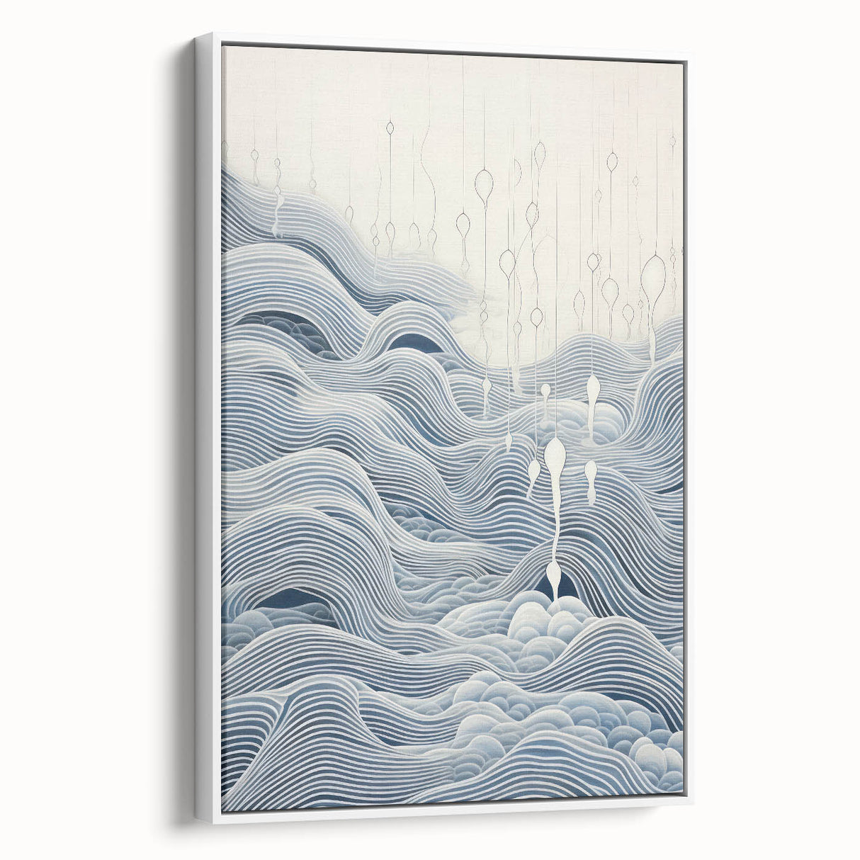 Abstract Electric Wave Art - Flowing Blue and White Modern Decor Canvas