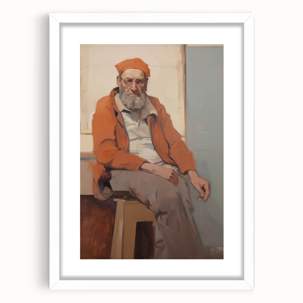 Expressive Electric Wall Art - Warm Portrait of Man in Orange Tones