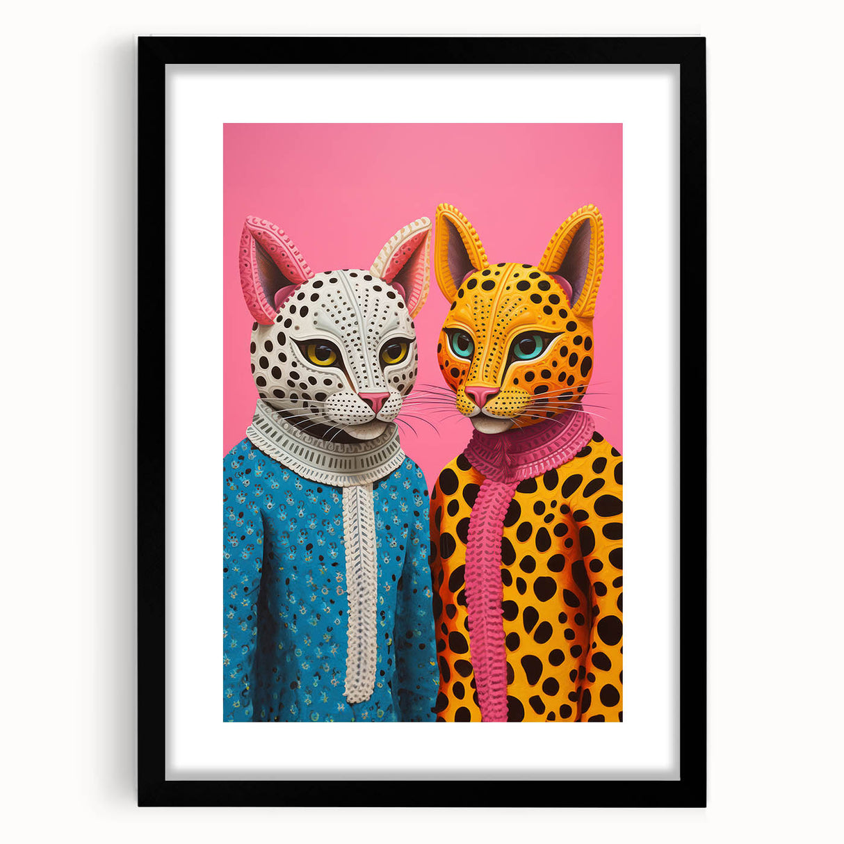 Vibrant Electric Animal Art - Colorful Cat Duo Portrait Modern Canvas
