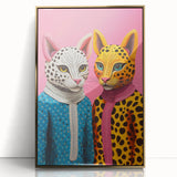 Vibrant Electric Animal Art - Colorful Cat Duo Portrait Modern Canvas