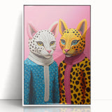 Vibrant Electric Animal Art - Colorful Cat Duo Portrait Modern Canvas
