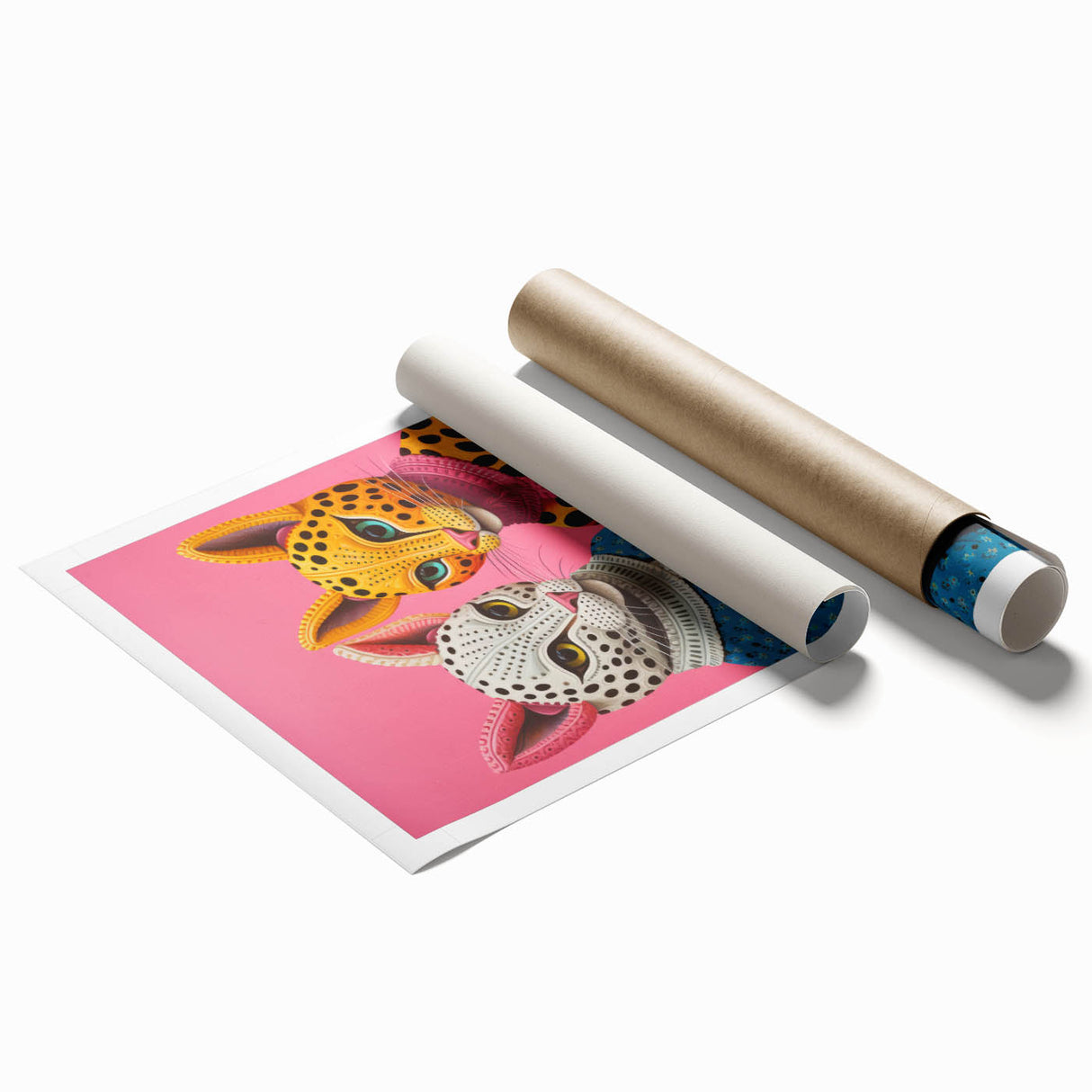 Vibrant Electric Animal Art - Colorful Cat Duo Portrait Modern Canvas