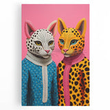 Vibrant Electric Animal Art - Colorful Cat Duo Portrait Modern Canvas
