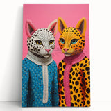 Vibrant Electric Animal Art - Colorful Cat Duo Portrait Modern Canvas