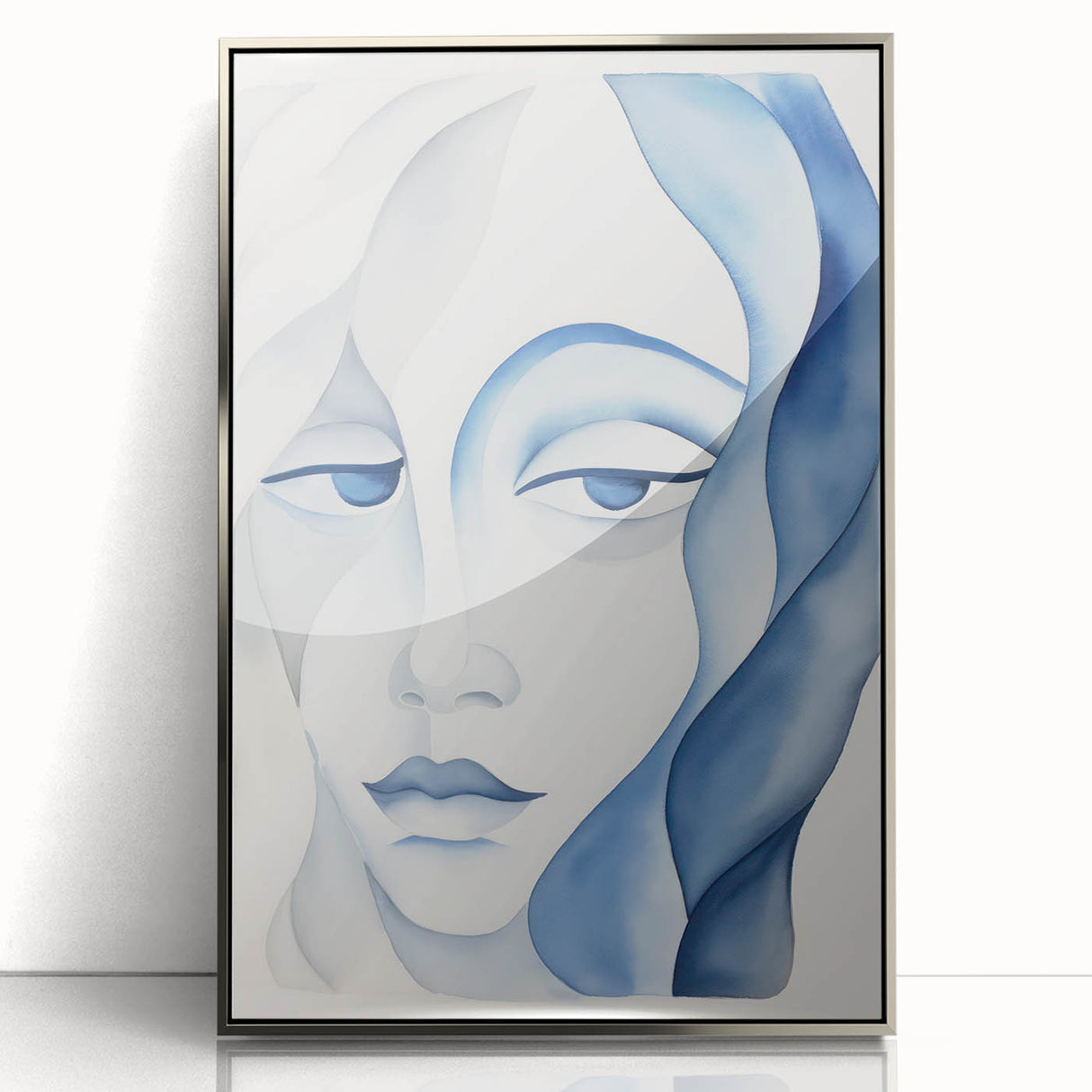Abstract Electric Portrait - Blue Fluid Face Art for Modern Decor