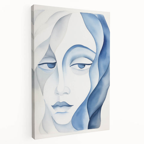 Abstract Electric Portrait - Blue Fluid Face Art for Modern Decor