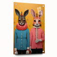 Whimsical Electric Animal Art - Colorful Rabbit Duo Portrait Canvas Print