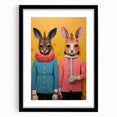 Whimsical Electric Animal Art - Colorful Rabbit Duo Portrait Canvas Print