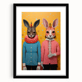 Whimsical Electric Animal Art - Colorful Rabbit Duo Portrait Canvas Print