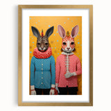 Whimsical Electric Animal Art - Colorful Rabbit Duo Portrait Canvas Print