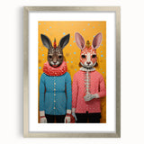 Whimsical Electric Animal Art - Colorful Rabbit Duo Portrait Canvas Print