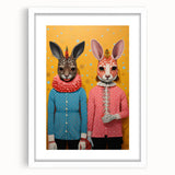 Whimsical Electric Animal Art - Colorful Rabbit Duo Portrait Canvas Print