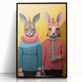 Whimsical Electric Animal Art - Colorful Rabbit Duo Portrait Canvas Print