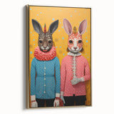 Whimsical Electric Animal Art - Colorful Rabbit Duo Portrait Canvas Print