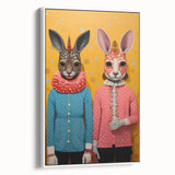 Whimsical Electric Animal Art - Colorful Rabbit Duo Portrait Canvas Print