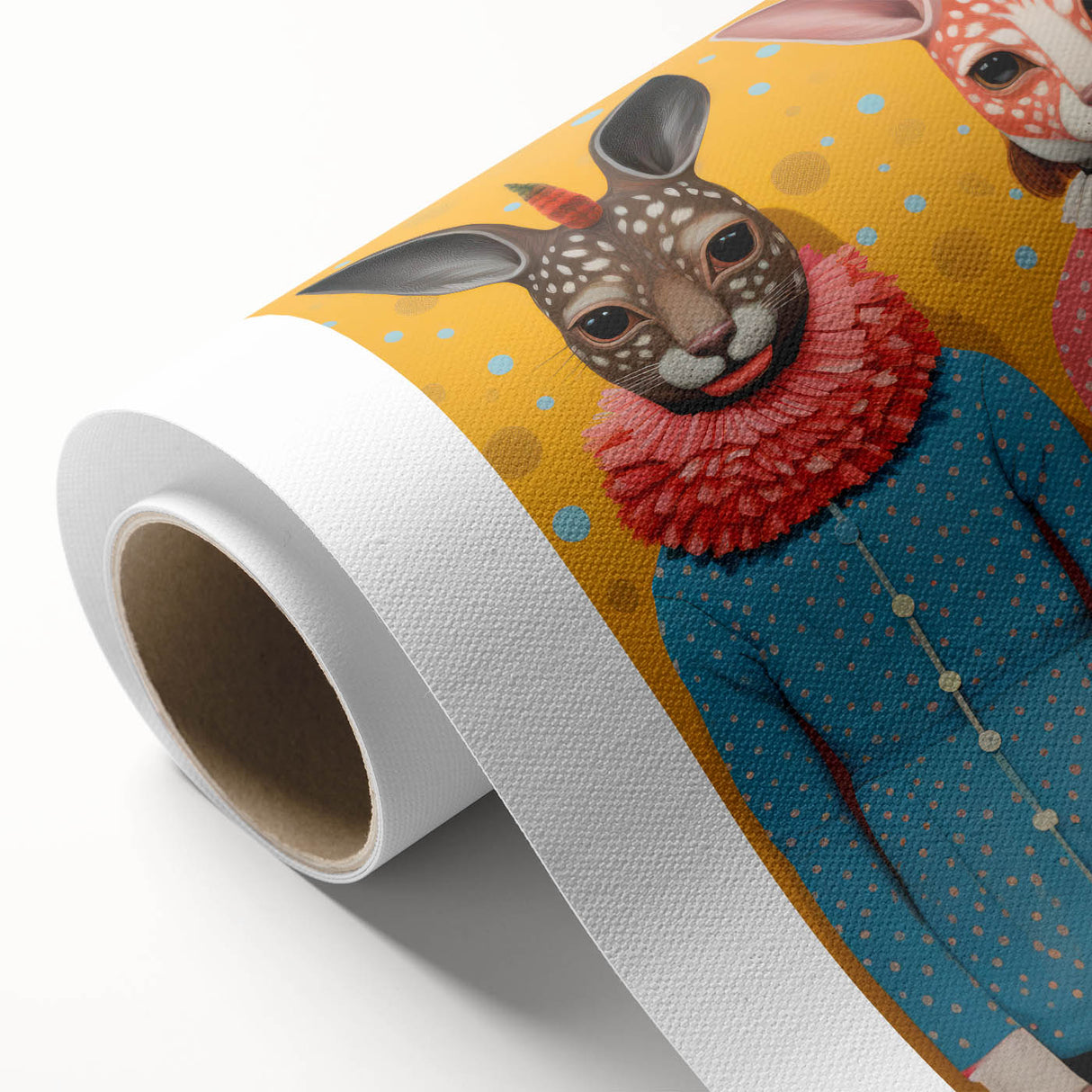 Whimsical Electric Animal Art - Colorful Rabbit Duo Portrait Canvas Print