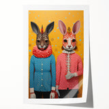 Whimsical Electric Animal Art - Colorful Rabbit Duo Portrait Canvas Print