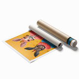 Whimsical Electric Animal Art - Colorful Rabbit Duo Portrait Canvas Print