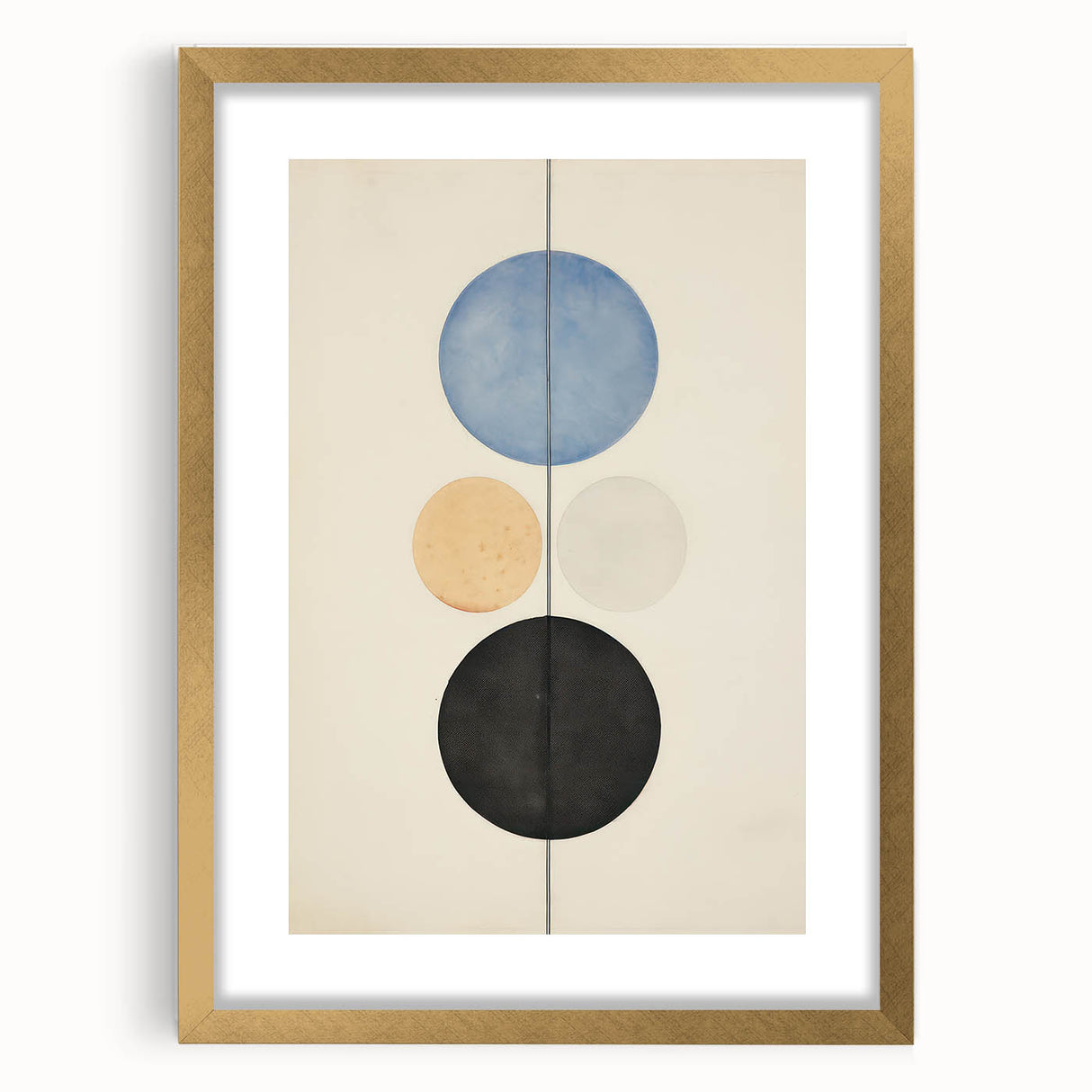 Vertical Geometric Circle Art - Modern Blue and Black Wall Canvas Decor