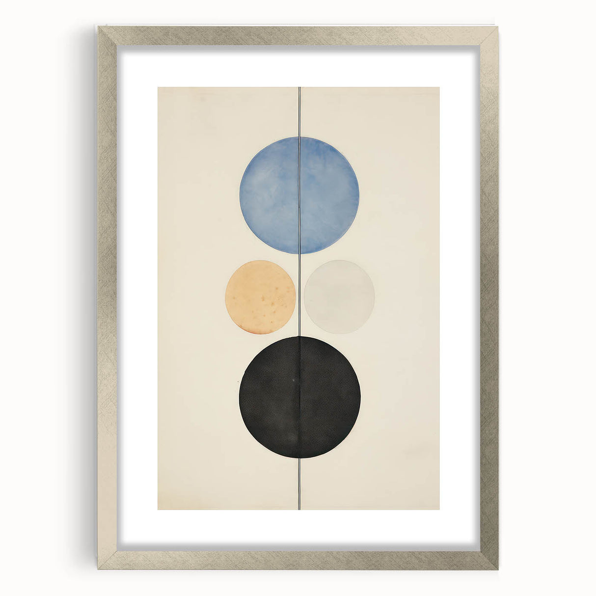 Vertical Geometric Circle Art - Modern Blue and Black Wall Canvas Decor