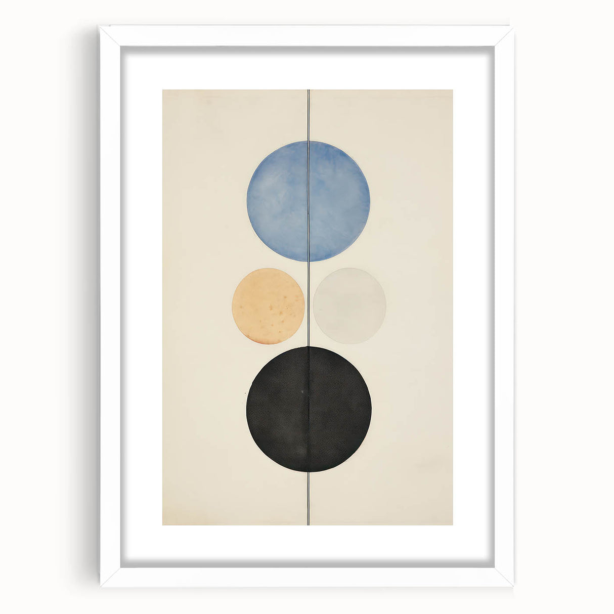 Vertical Geometric Circle Art - Modern Blue and Black Wall Canvas Decor