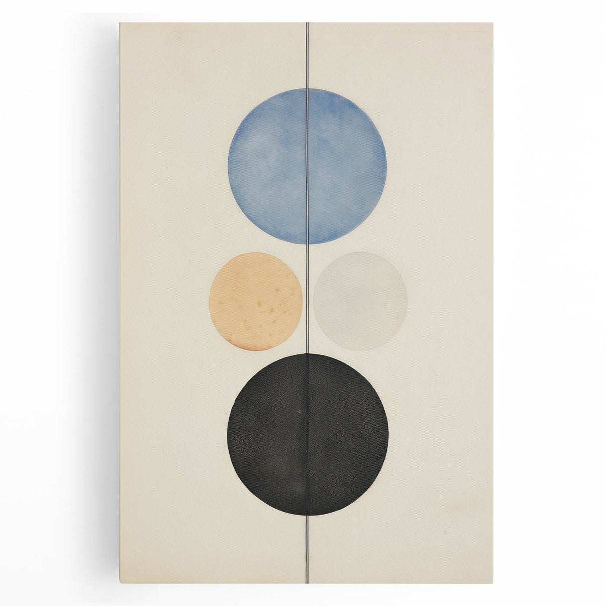 Vertical Geometric Circle Art - Modern Blue and Black Wall Canvas Decor