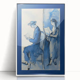 Blue Electric Art Canvas – Modern Reading Scene Electric Wall Decor