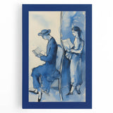 Blue Electric Art Canvas – Modern Reading Scene Electric Wall Decor