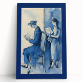 Blue Electric Art Canvas – Modern Reading Scene Electric Wall Decor