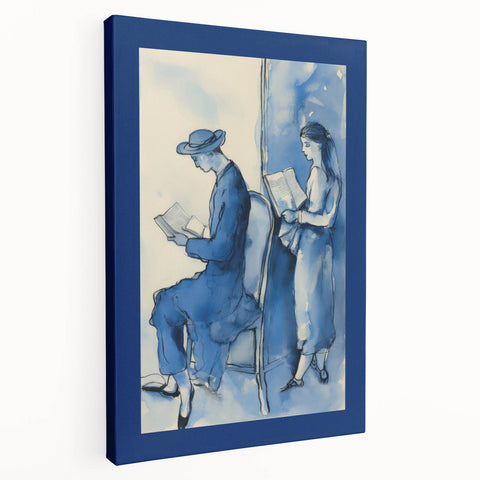 Blue Electric Art Canvas – Modern Reading Scene Electric Wall Decor