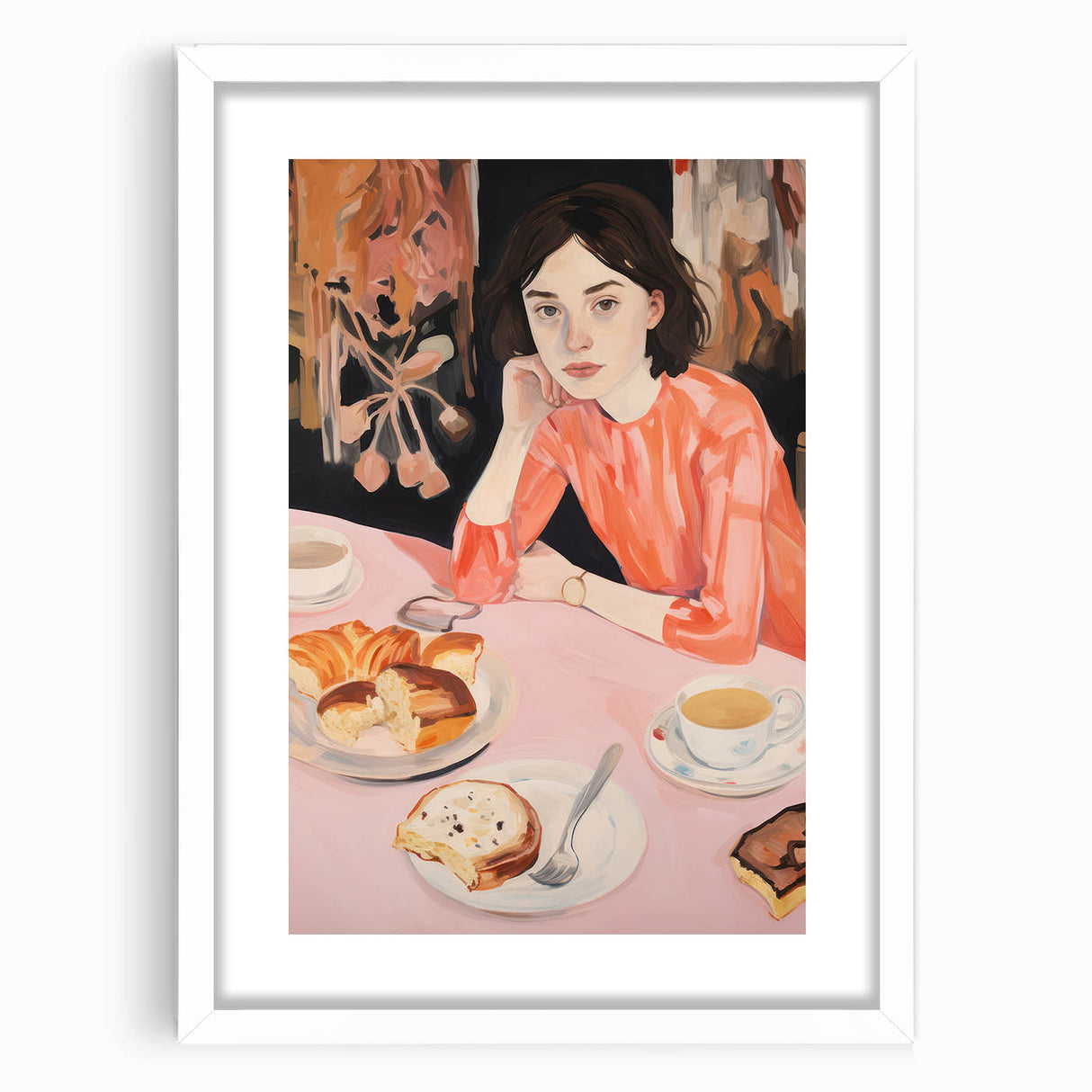 Contemplative Electric Art Canvas – Vibrant Breakfast Scene Wall Decor