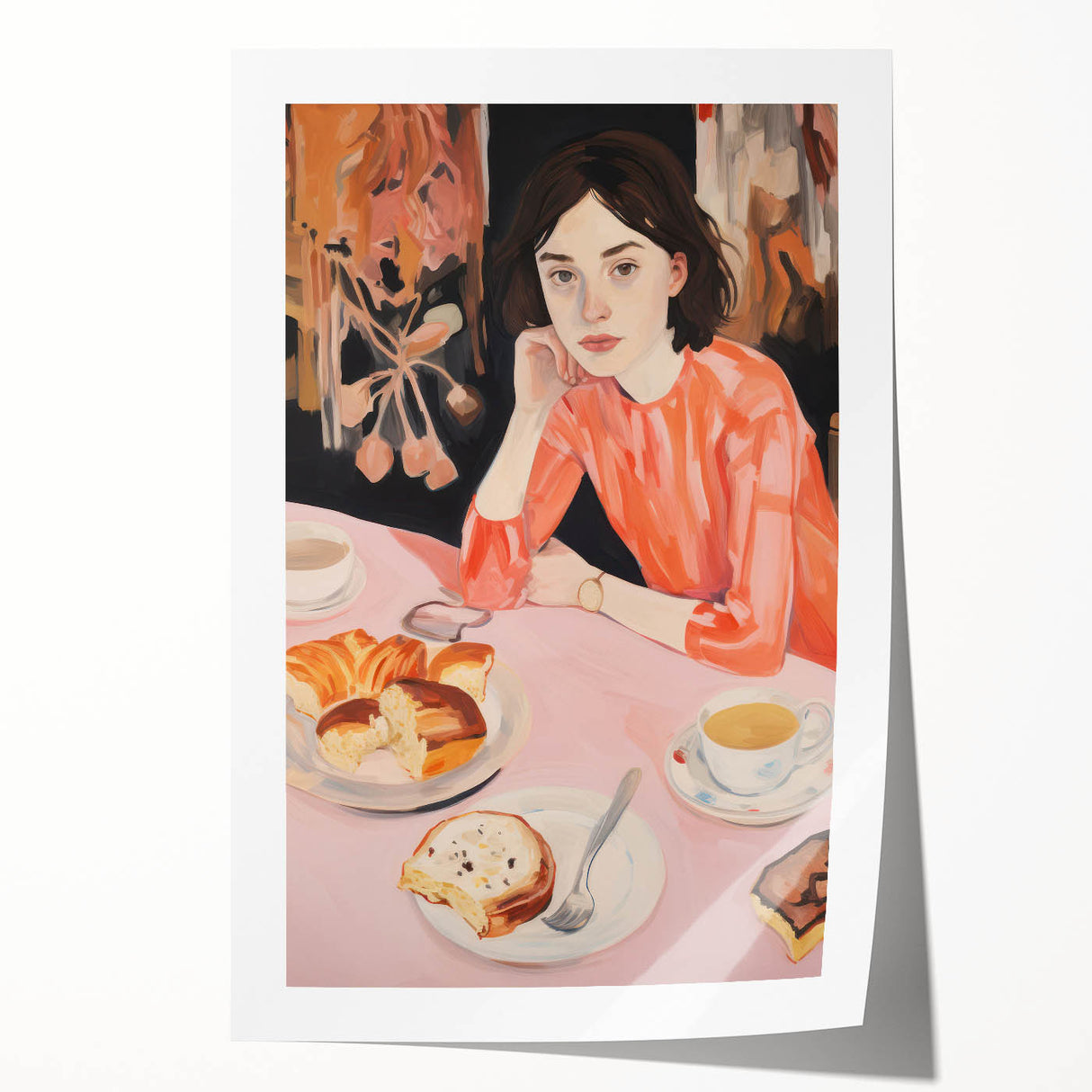 Contemplative Electric Art Canvas – Vibrant Breakfast Scene Wall Decor