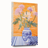 Electric Floral Wall Art - Modern Flower Vase with Vibrant Striped Background