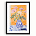 Electric Floral Wall Art - Modern Flower Vase with Vibrant Striped Background