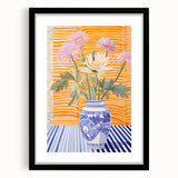 Electric Floral Wall Art - Modern Flower Vase with Vibrant Striped Background