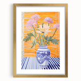 Electric Floral Wall Art - Modern Flower Vase with Vibrant Striped Background
