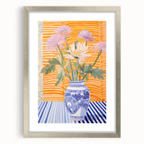 Electric Floral Wall Art - Modern Flower Vase with Vibrant Striped Background